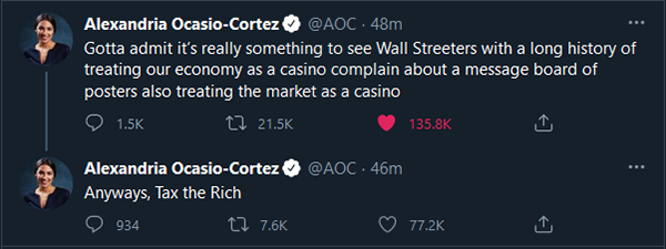 Reddit WallStreetBets AOC tweet economy casino
