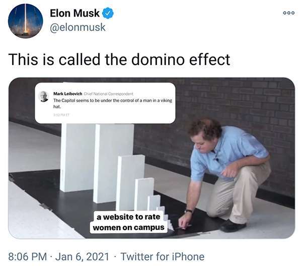 Capitol insurrection Elon Musk tweet domino