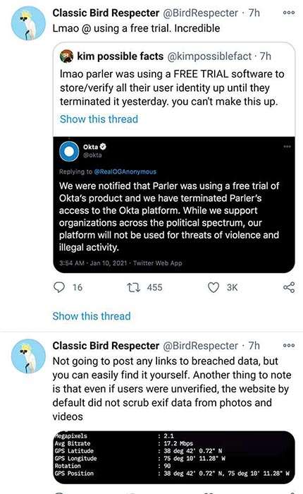 Classic Bird Respecter tweet Parler hack
