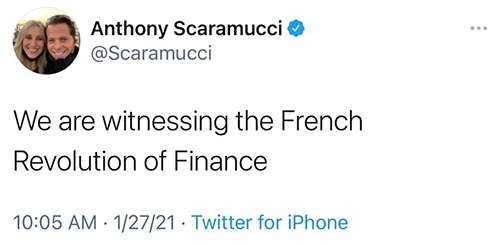 Gamestop GME Anthony Scaramucci tweet We are witnessing the French Revolution in Finance