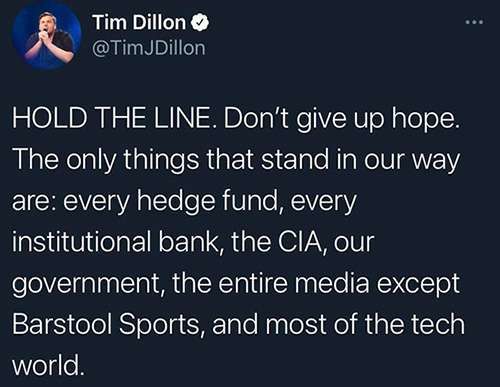 Reddit WSB WallStreetBets Twitter Tim Dillon hold the line