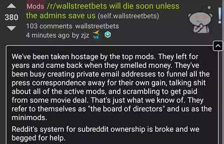 Reddit WallStreetBets coup zjz post before ban