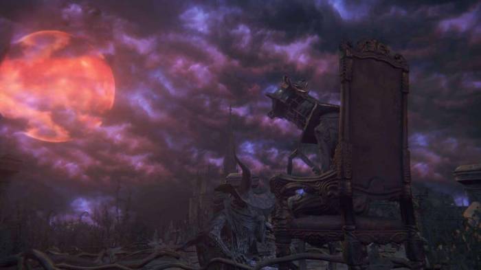 Bloodborne head cage moon clouds