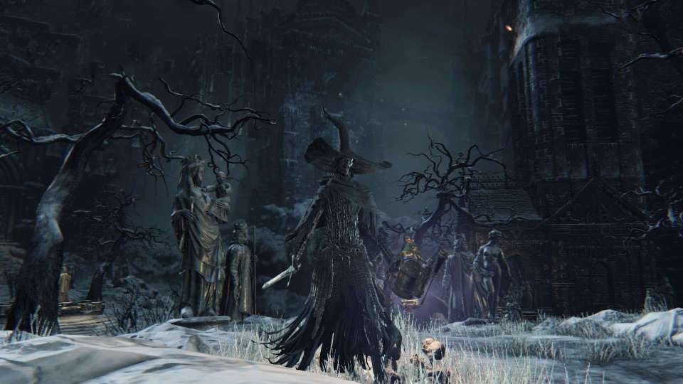 Bloodborne snow castle witch garb statues