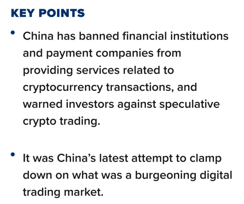 CNBC article China bans crypto transactions