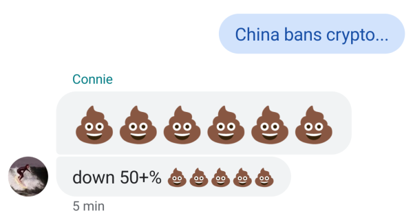 Chat crypto China ban investments poop emoji