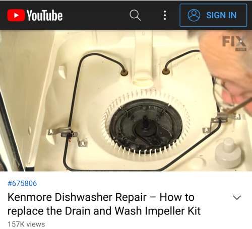 YouTube dishwasher repair video Kenmore impeller