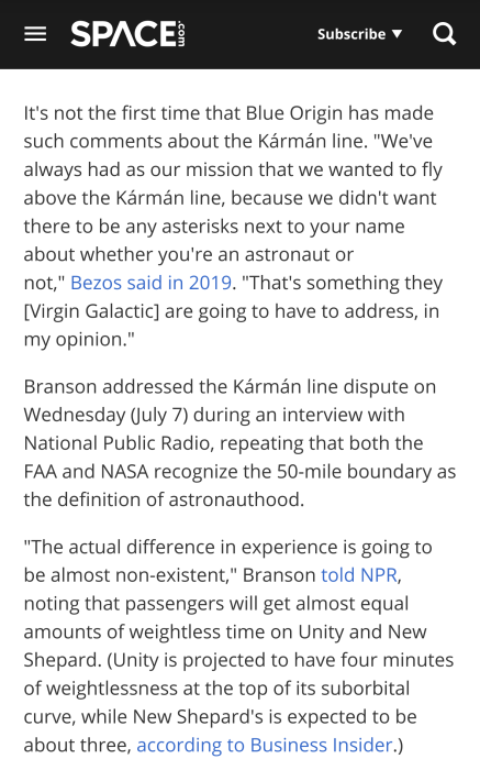 Space Blue Origin Virgin Galactic dispute