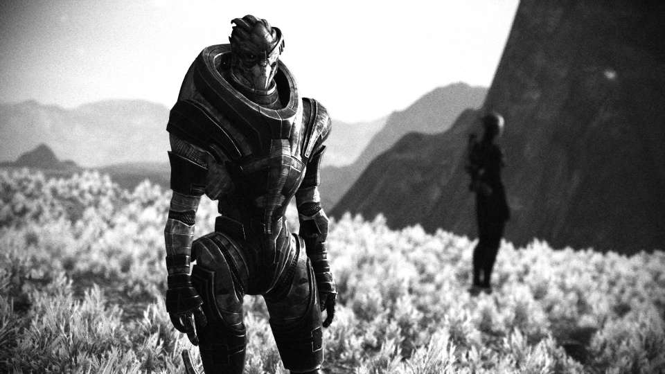 Mass Effect Legendary monochrome Garrus Liara