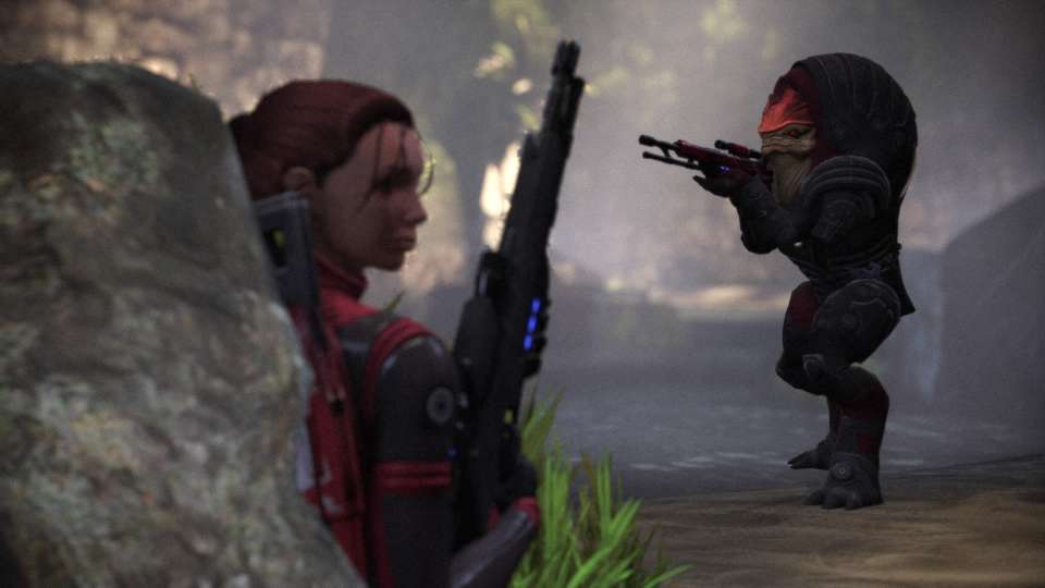 Mass Effect Legendary Shepard cover Wrex sniping