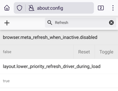 Firefox mobile android nightly about config meta refresh