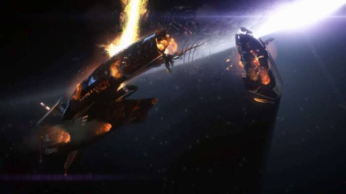 Mass Effect 2 Legendary Normandy attack wreckage exploding Collectors