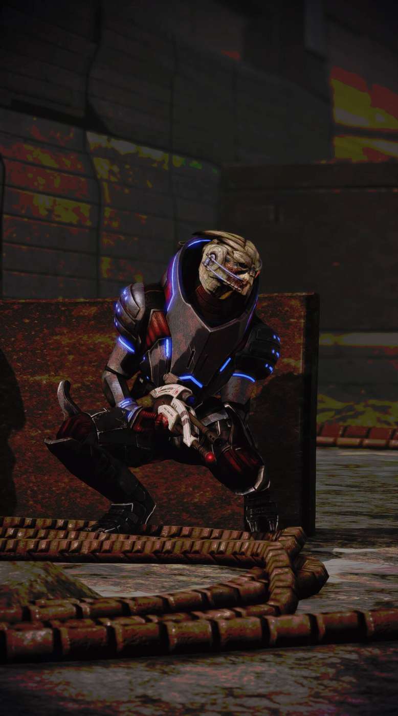Mass Effect 2 Tuchanka Garrus in cover sniper rifle