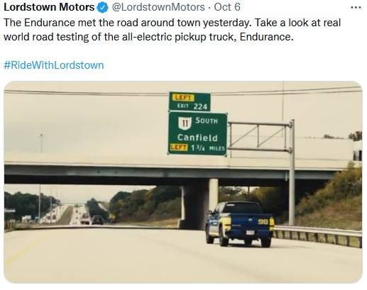 Lordstown motors LMC tweet highway truck Endurance
