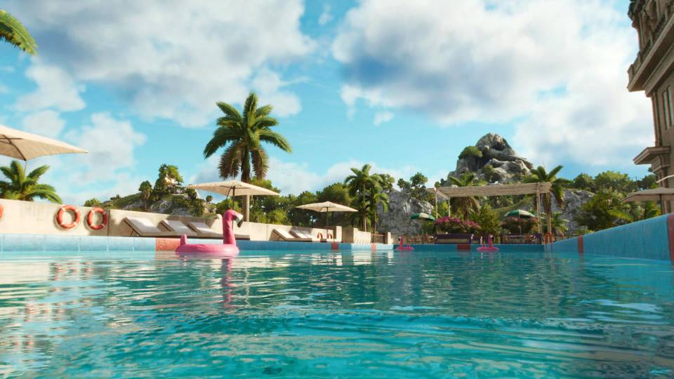Far Cry 6 mansion pool flamingos