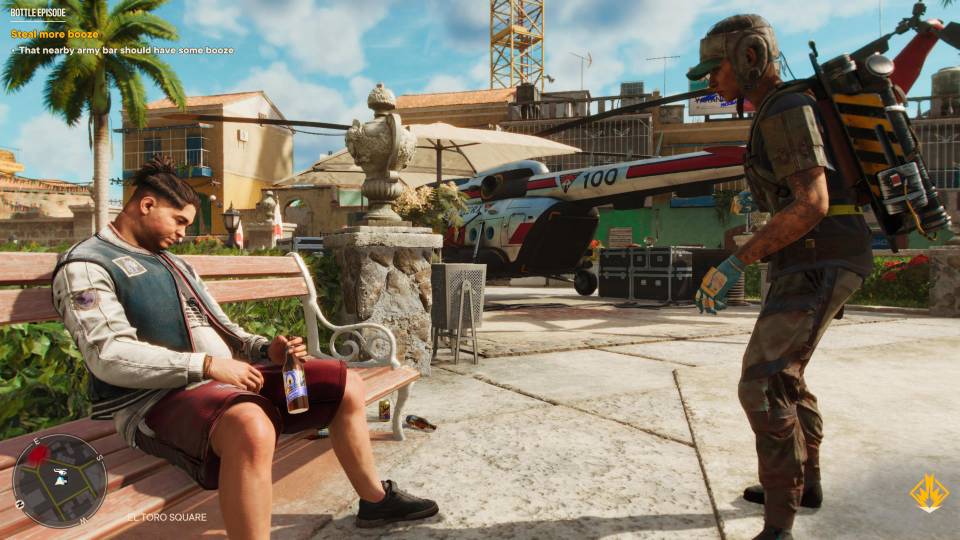 Far Cry 6 Bicho drunk park bench helicopter