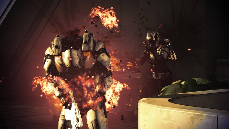Mass Effect 3 Legendary Shepard cerberus headshot gore fire