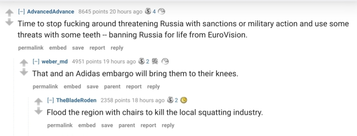 Reddit sanctions gopnik humor EuroVision Adidas