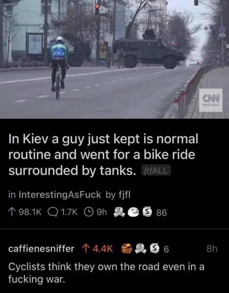 Russia Ukraine Reddit cyclist tank