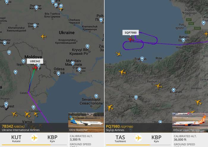 Ukraine Russia diverted flights FlightRadar PQ7980 7B342