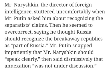 Ukraine Russia article Naryshkin gaffe