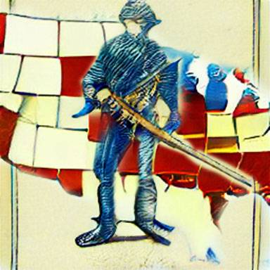 Musketman in front of United States map drawing neural dall-e