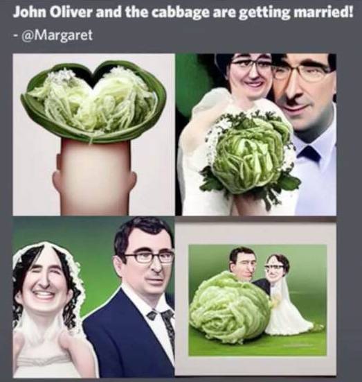 John Oliver marries a cabbage ai generated Margaret