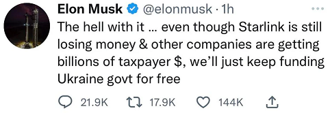 Elon Musk Starlink tweet