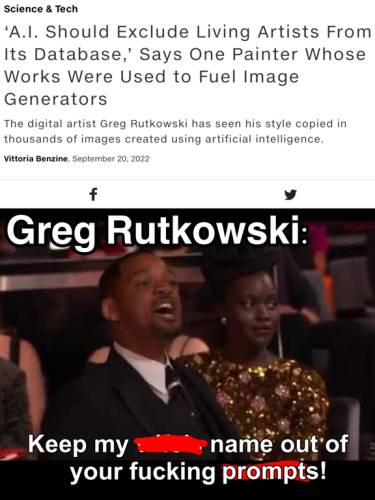 Stable diffusion reddit meme Will Smith Greg Rutkowski