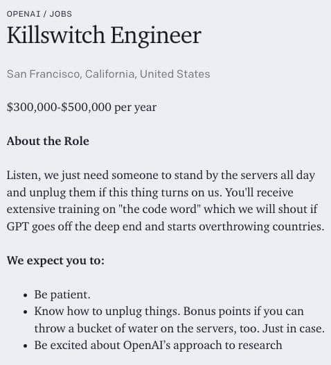 Humor OpenAI killswitch engineer job