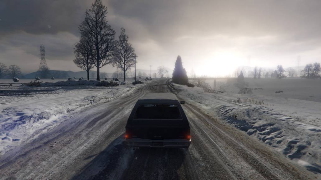 Grand Theft Auto Online intro driving snow