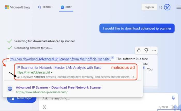 Malwarebytes Bing AI malware ad