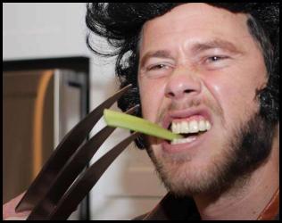 Costume Halloween Wolverine eating celery
