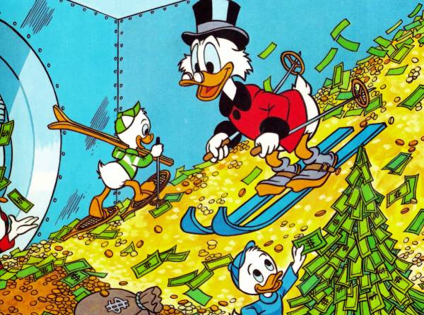 Duck Tales Scrooge skiing money bin