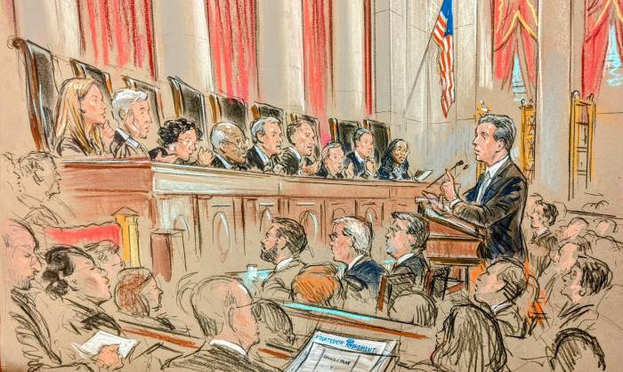 Trump v Anderson courtroom sketch Jonathan Mitchell SCOTUS