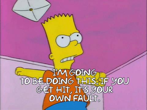 Simpsons Bart swinging arms get hit own fault