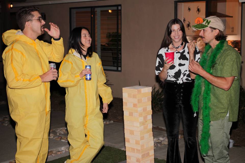 Halloween giant jenga Breaking Bad cow lawn