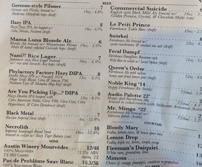 Jester King Brewery Austin tap list