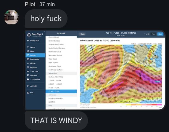 Wind speed flight map