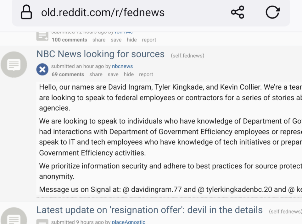 Reddit fednews NBC sources