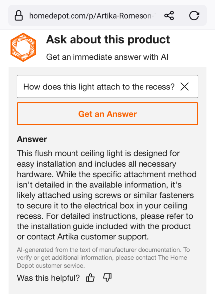 Home Depot product AI assistant