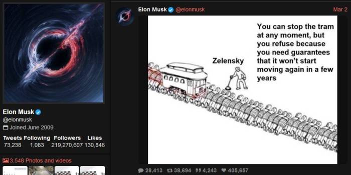 Elon Musk Tweet Ukraine Putin Trump trolley tram problem