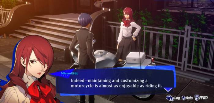 Persona 3 Reload Mitsuru motorcycle maintenance