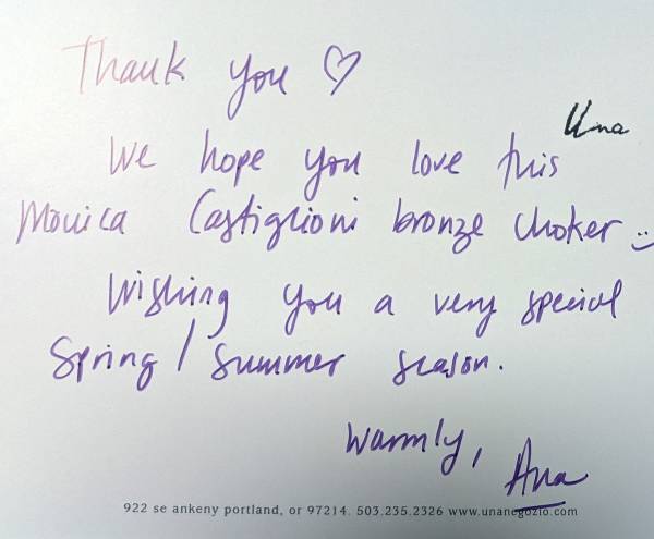 Una shop thank you note