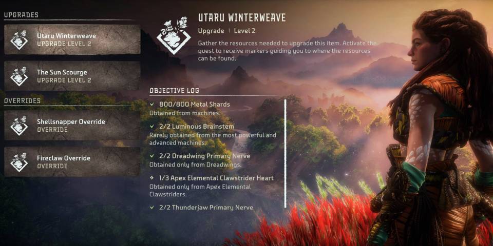 Horizon Forbidden West upgrade job list Utaru Winterweave