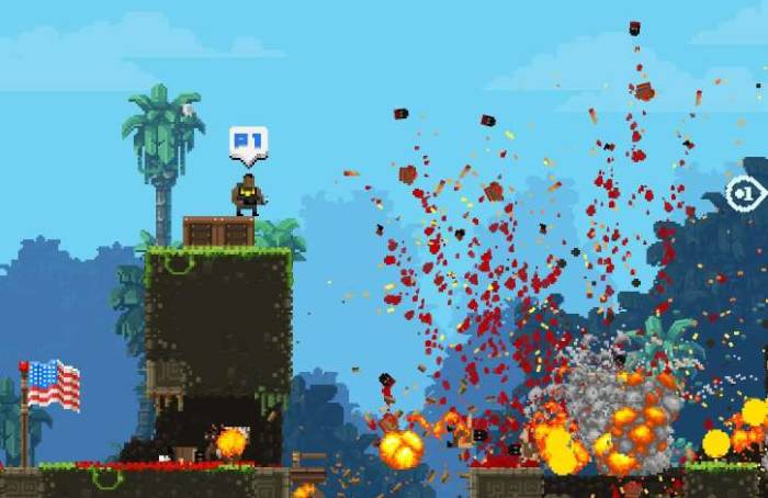 Broforce pissing on Satan grave